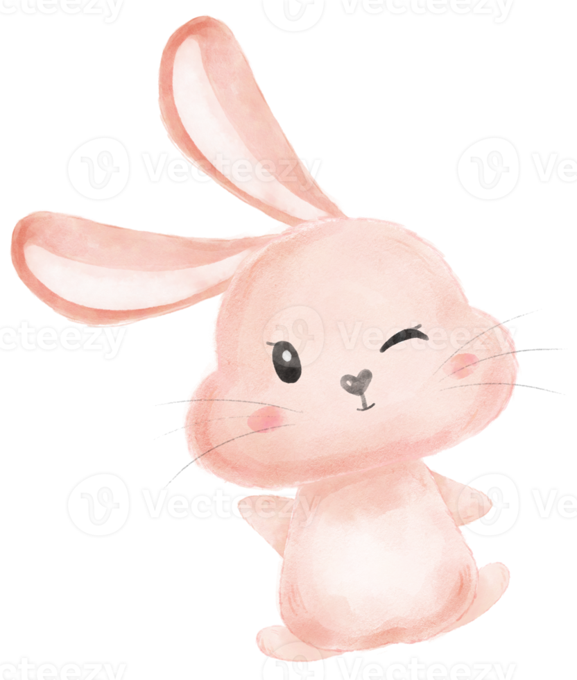 mignonne sucré kawaii content sourire bébé lapin lapin aquarelle dessin animé enfant animal printemps Pâques Oeuf png