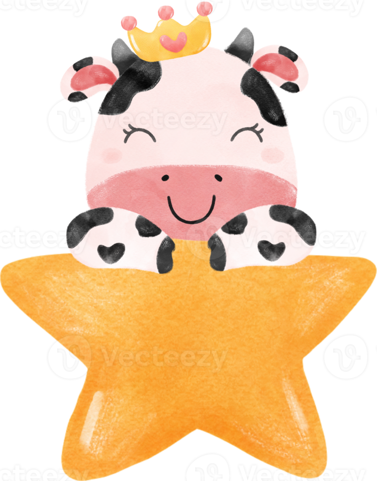 carino contento Sorridi bambino rosa mucca azienda agricola animale asilo bambino doccia acquerello illustrazione png