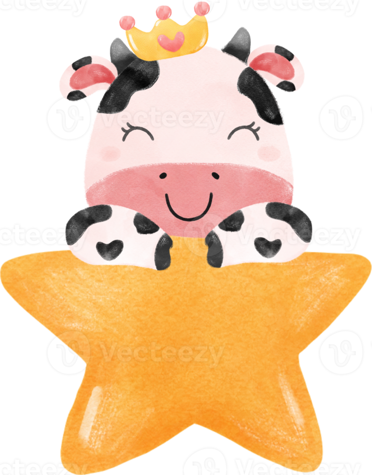 linda contento sonrisa bebé rosado vaca granja animal guardería bebé ducha acuarela ilustración png