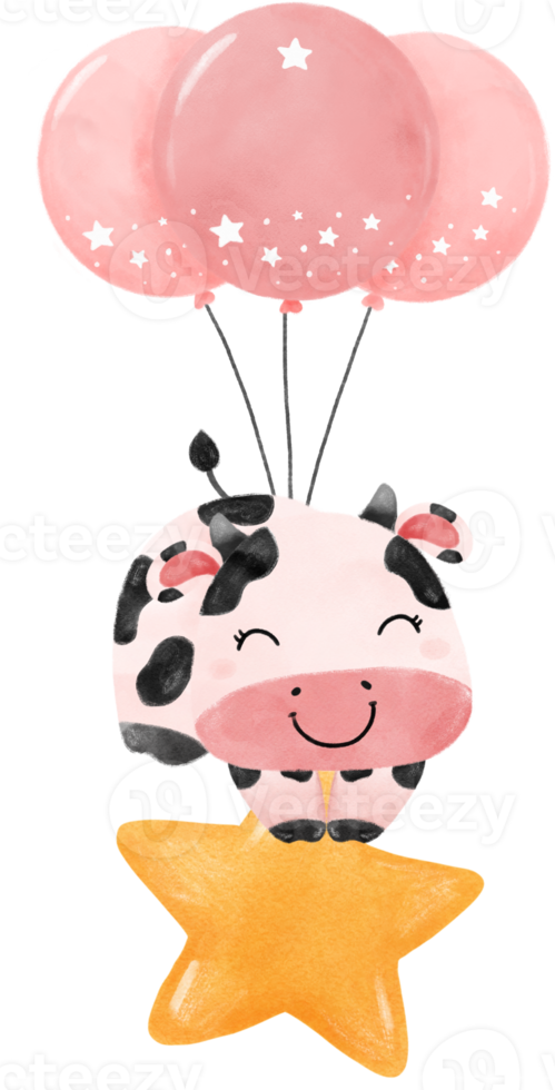 schattig gelukkig glimlach baby roze koe boerderij dier kinderkamer baby douche waterverf illustratie png