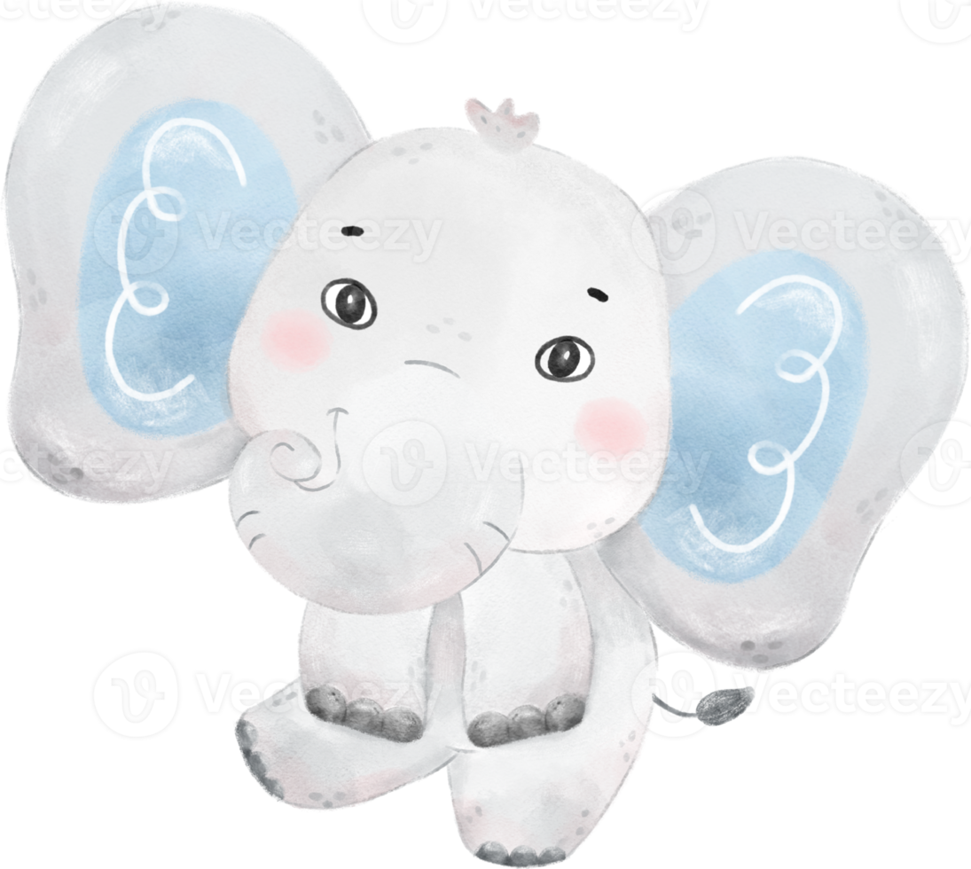 schattig baby olifant wild leven dier droom blauw baby douche kinderkamer kunst waterverf illustratie png