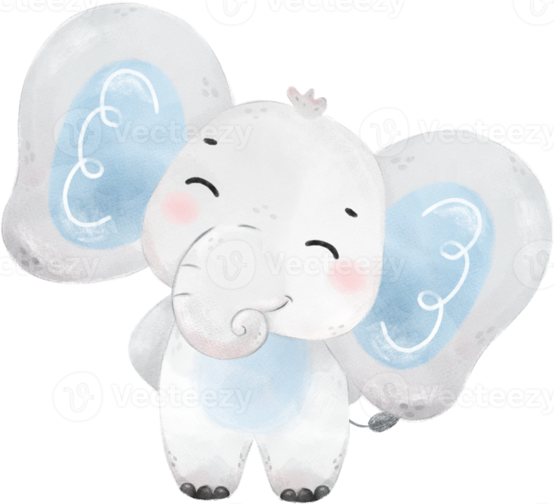 cute baby Elephant wild life animal dream blue baby shower nursery art watercolour illustration png