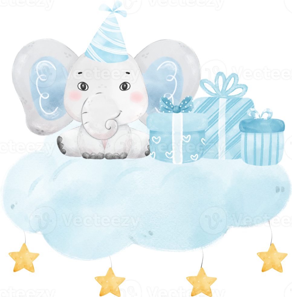 söt bebis elefant vild liv djur- dröm blå bebis dusch barnkammare konst vattenfärg illustration png
