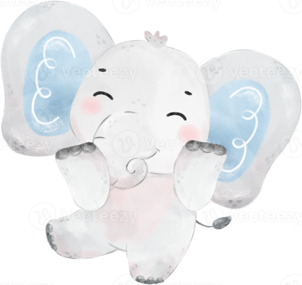 cute baby Elephant wild life animal dream blue baby shower nursery art watercolour illustration png