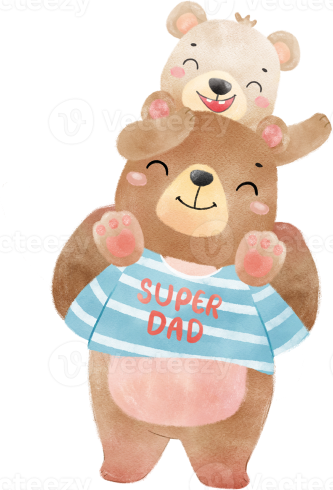 super herói Papai Urso de pelúcia Urso com bebê filho Castanho filhote pai dia aguarela mão desenhando ilustração png