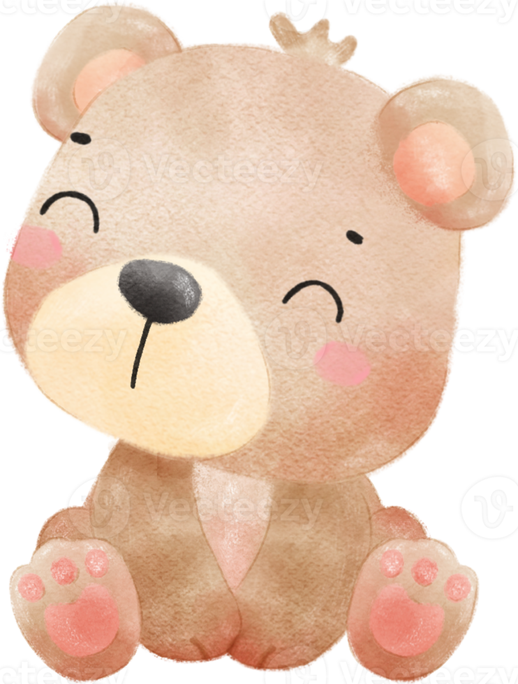 cute happy innocence face adorable baby brown teddy bear nursery watercolour kid animal illustration png