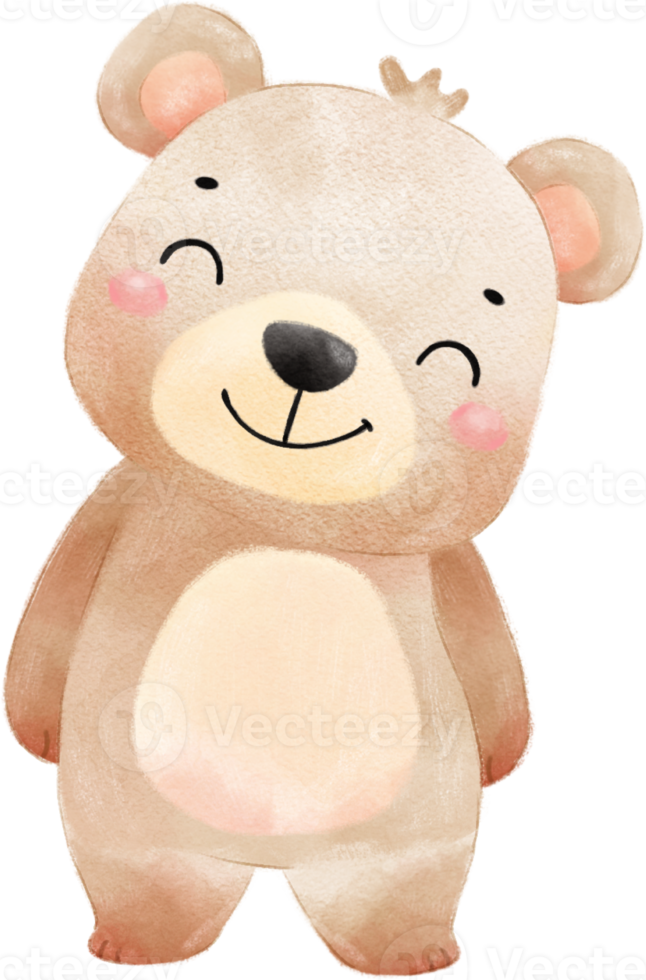 cute happy innocence face adorable baby brown teddy bear nursery watercolour kid animal illustration png