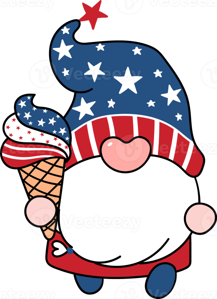 Happy smile face 4th July independence Gnome festive cartoon doodle hand drawing png