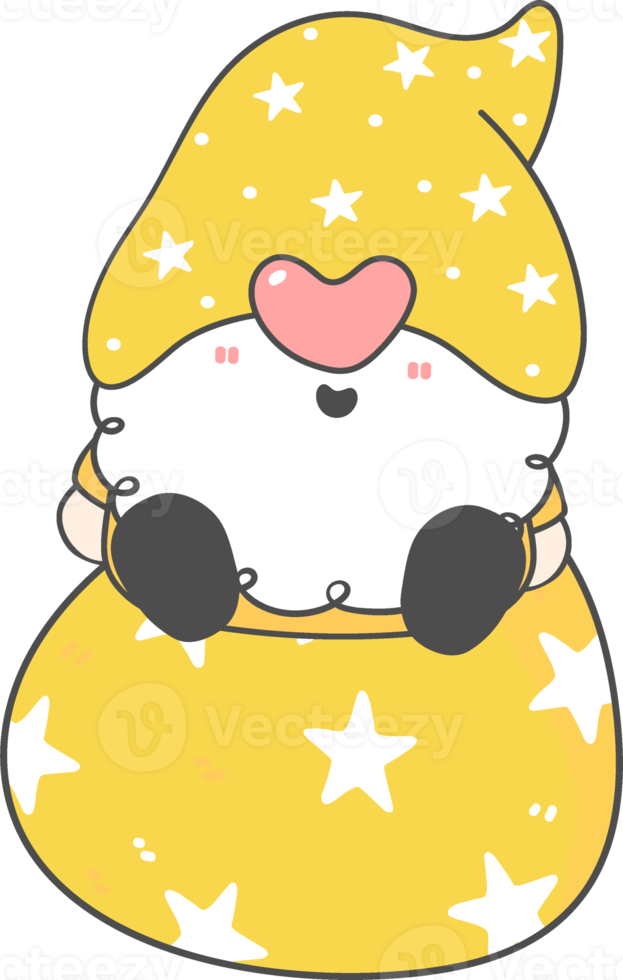 cute adorable happy smile gnome on Easter egg, spring easter with rabbit ears, cartoon hand drawing doodle png