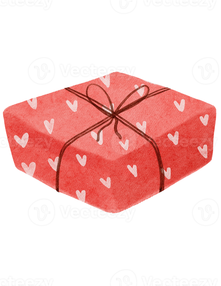 cute classic Valentine love gift present box watercolour Valentine hand painting cartoon illustration png