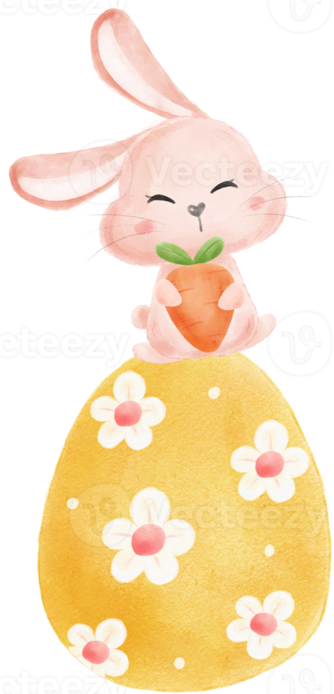 cute sweet kawaii happy smile baby bunny rabbit watercolour cartoon  kid animal spring Easter egg png