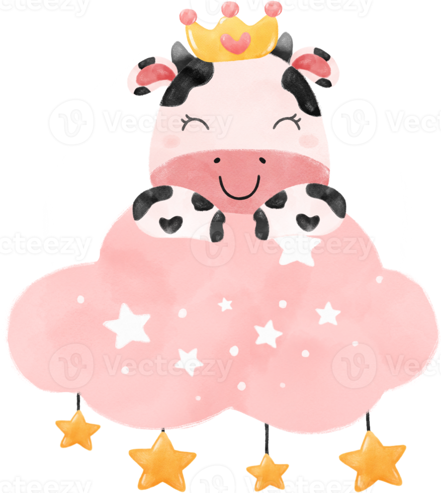 cute happy smile baby pink cow farm animal nursery baby shower watercolour illustration png