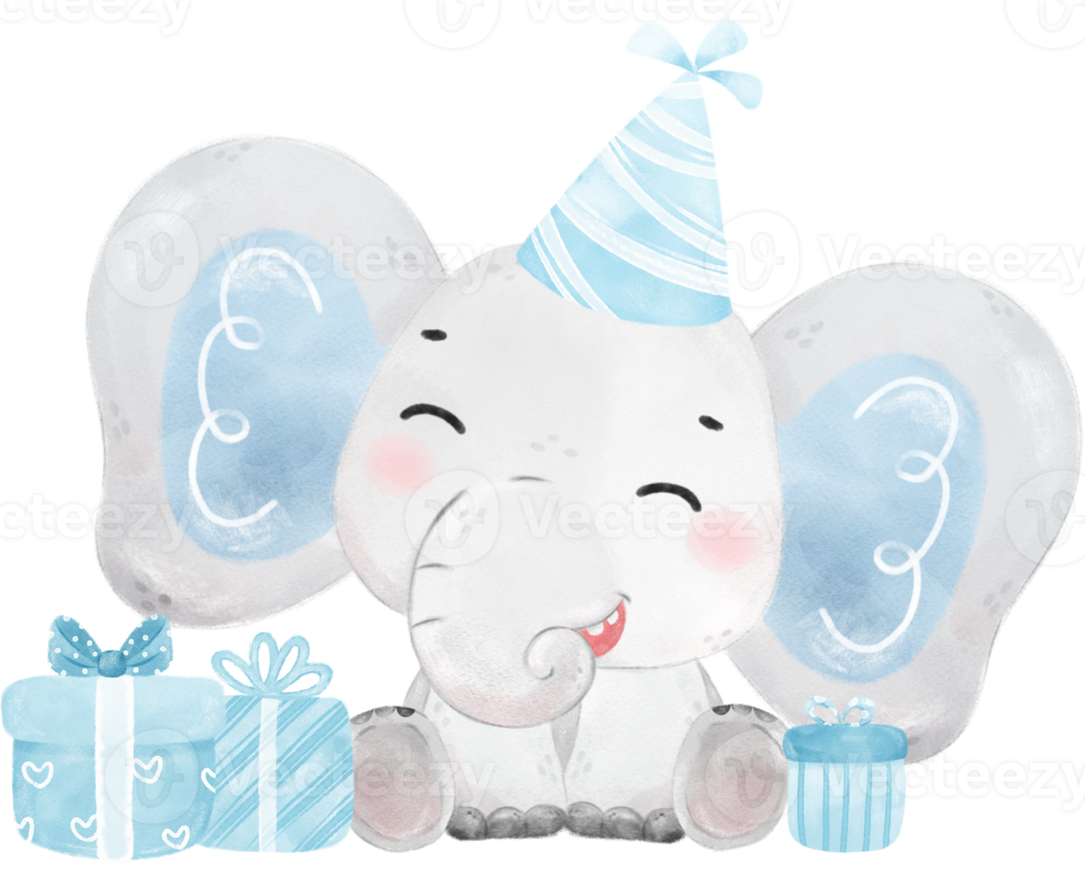 cute baby Elephant wild life animal dream blue baby shower nursery art watercolour illustration png