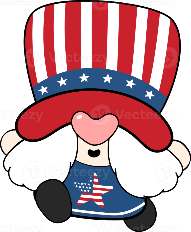 Happy smile face 4th July independence Gnome festive cartoon doodle hand drawing png