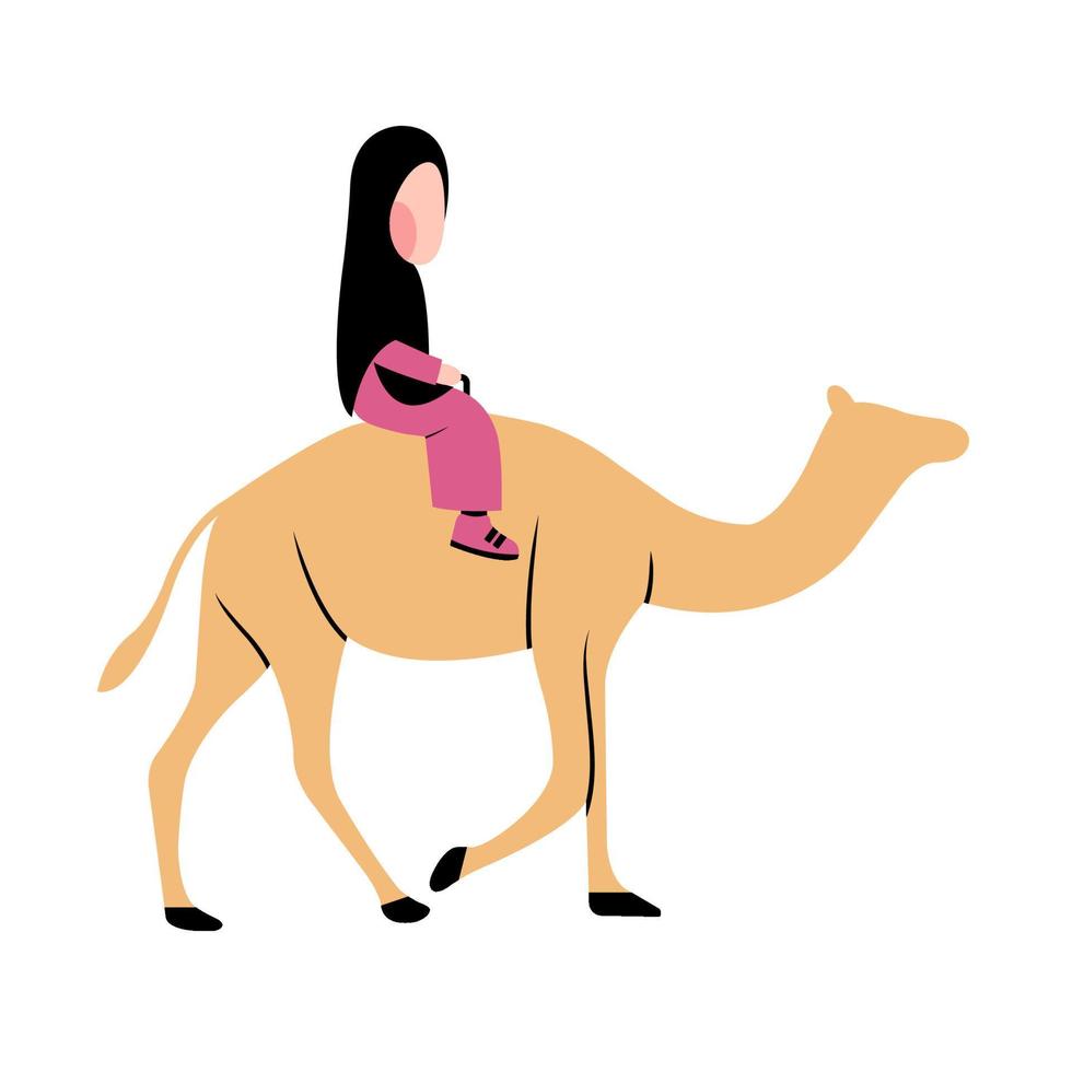 musulmán niña montando camello vector
