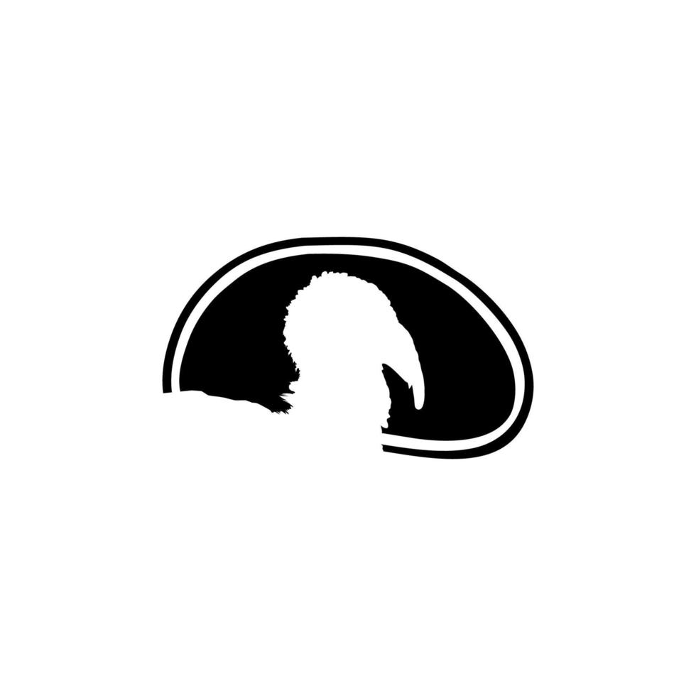 Turkey Head Silhouette in the Meat Shape for Logo,Label, Mark, Tag, Pictogram or Graphic Design Element. The Turkey is a large bird in the genus Meleagris. Vector Illustration