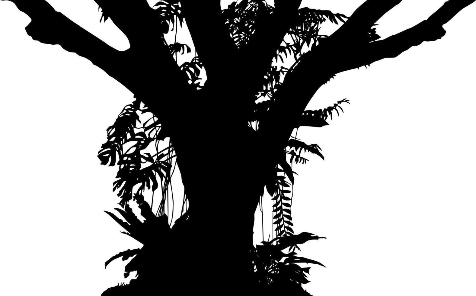 Tree in the Forest or Jungle Silhouette for Art Illustration, Background, or Graphic Design Element. Vector Illustration