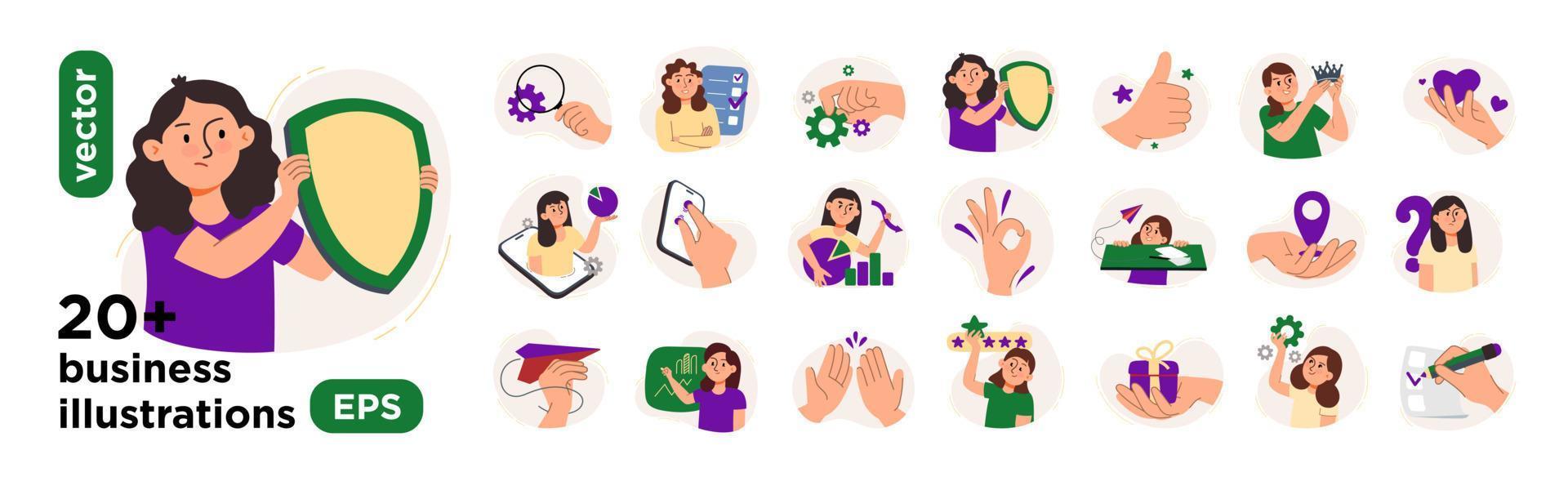 Vector illustrations for digital marketing. The concept of a business idea, startup, organization, brainstorming. Mega set isolated on a white background