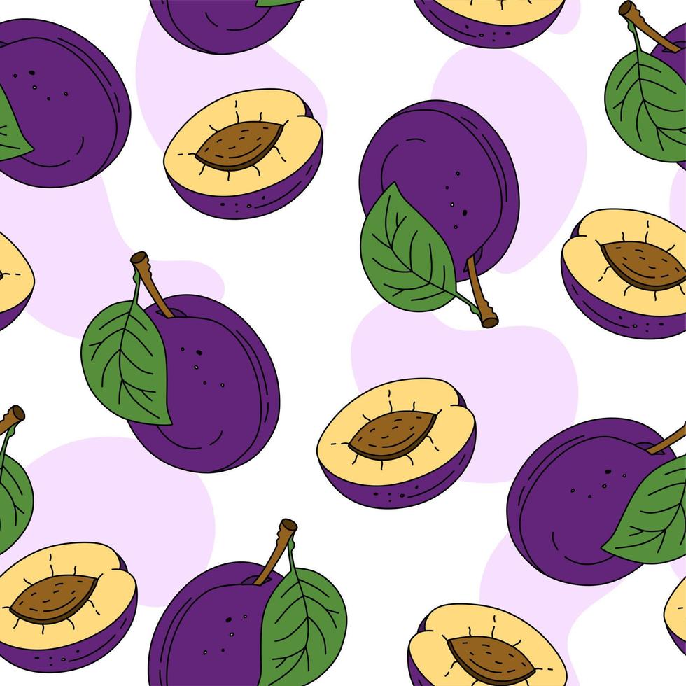 Plum Pattern seamless on white background Vector Illustration