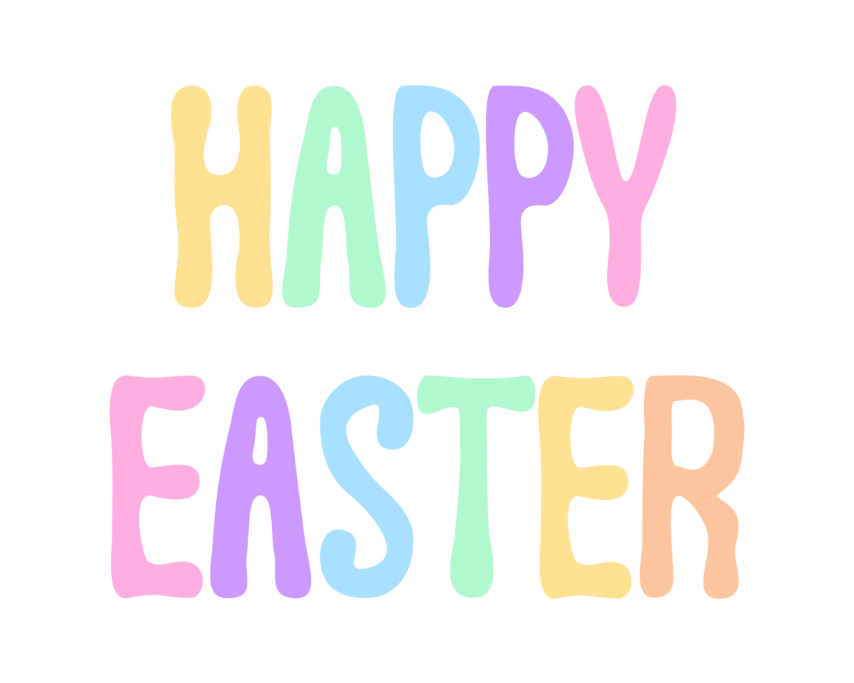 Rainbow Pastel Happy Easter Bubble Letter Text png