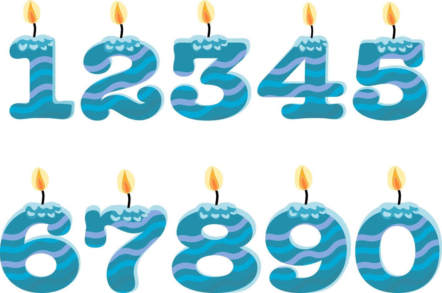 Blue wave Birthday candles in the form of numbers. Template set of symbols for invitation to the anniversary. Vector flat design isolated on white background. Free vector.