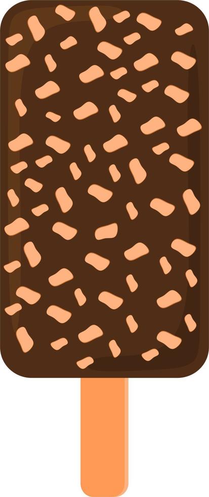 Ice cream with chocolate glaze and nuts on stick. Vector illustration. Free vector.