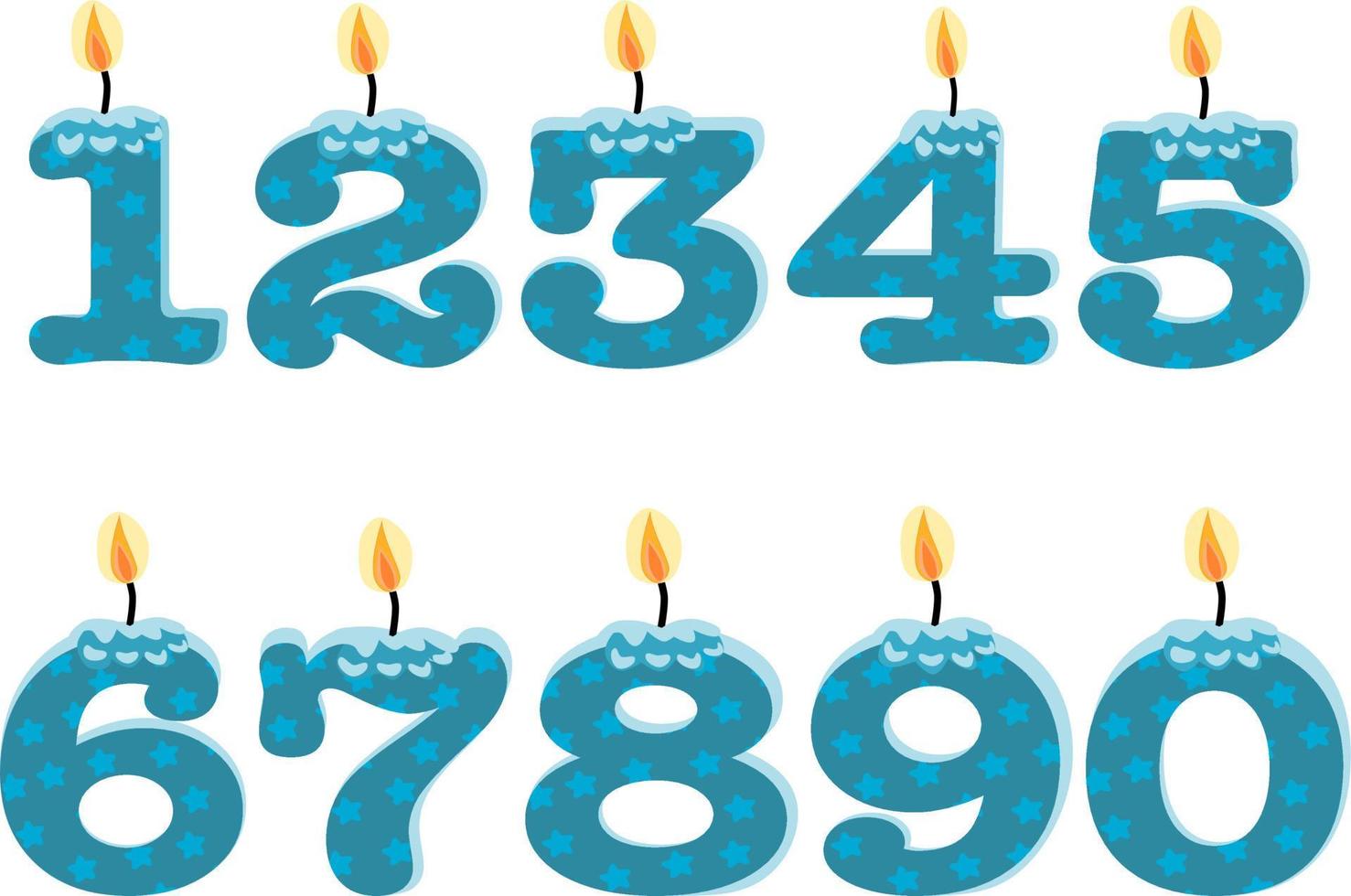 Blue star Birthday candles in the form of numbers. Template set of symbols for invitation to the anniversary. Vector flat design isolated on white background. Free vector.