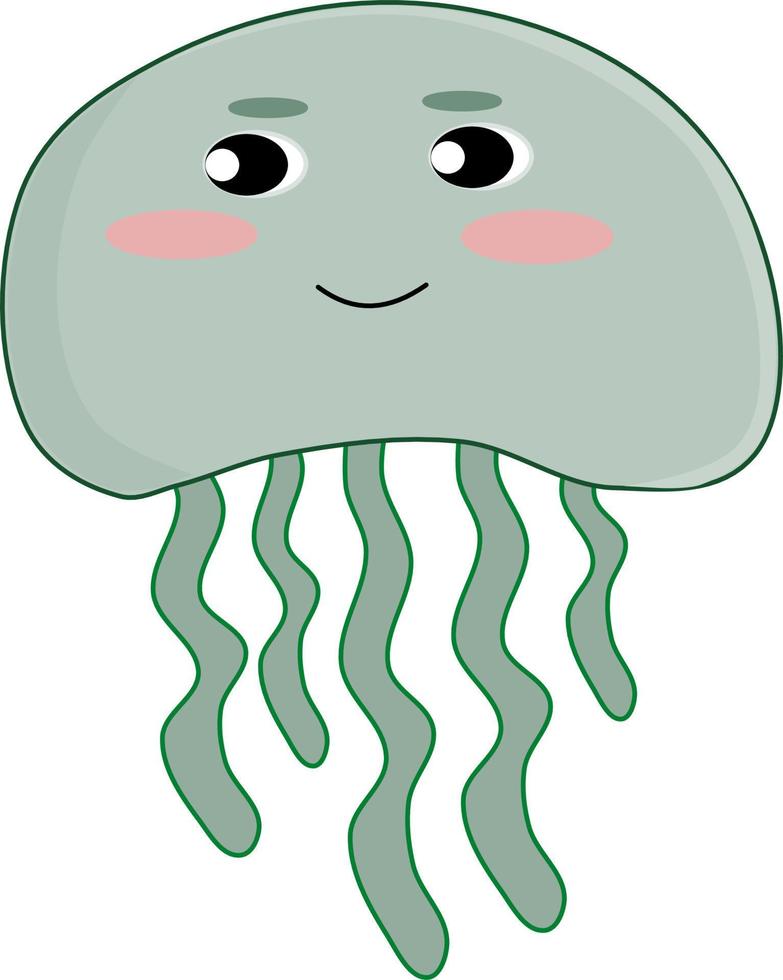 Jellyfish. Cartoon character. The sea jelly fish smile happy face. Vector illustration. Wild animal. Marine life.