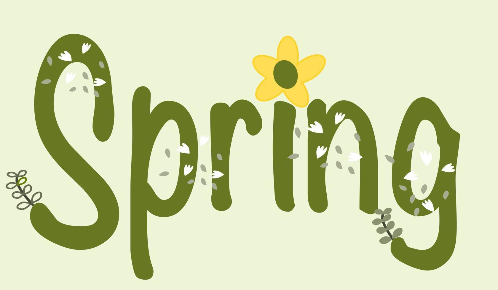 Spring Text design. Vector illustration. green color flower leaf text. Free vector.