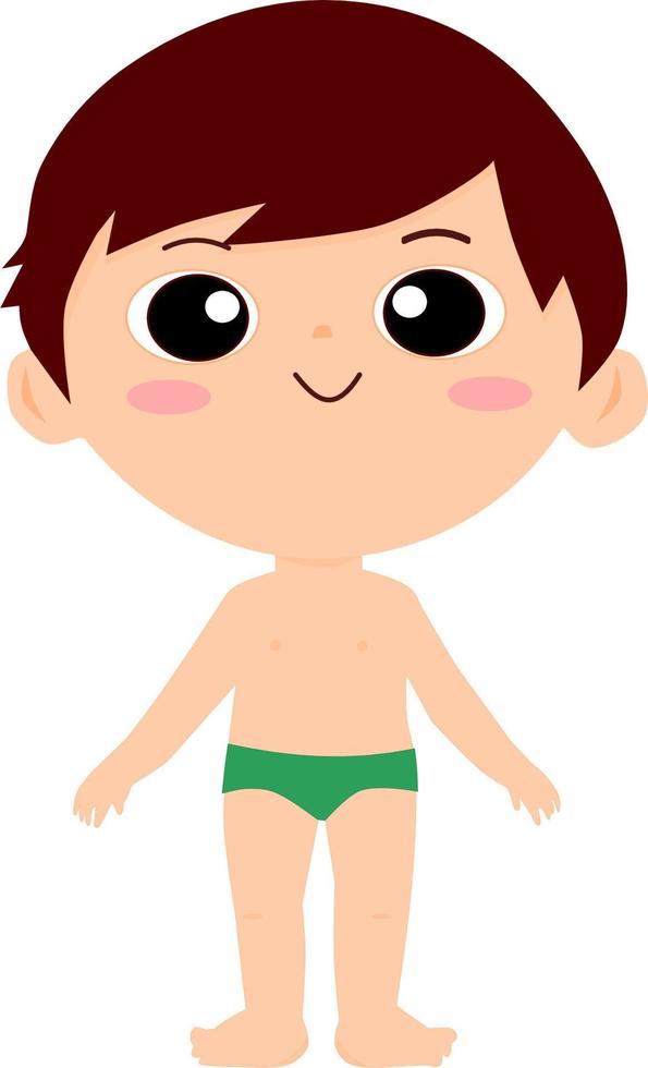 Cute Little Kid boy wear swimming suit. Vector illustration.