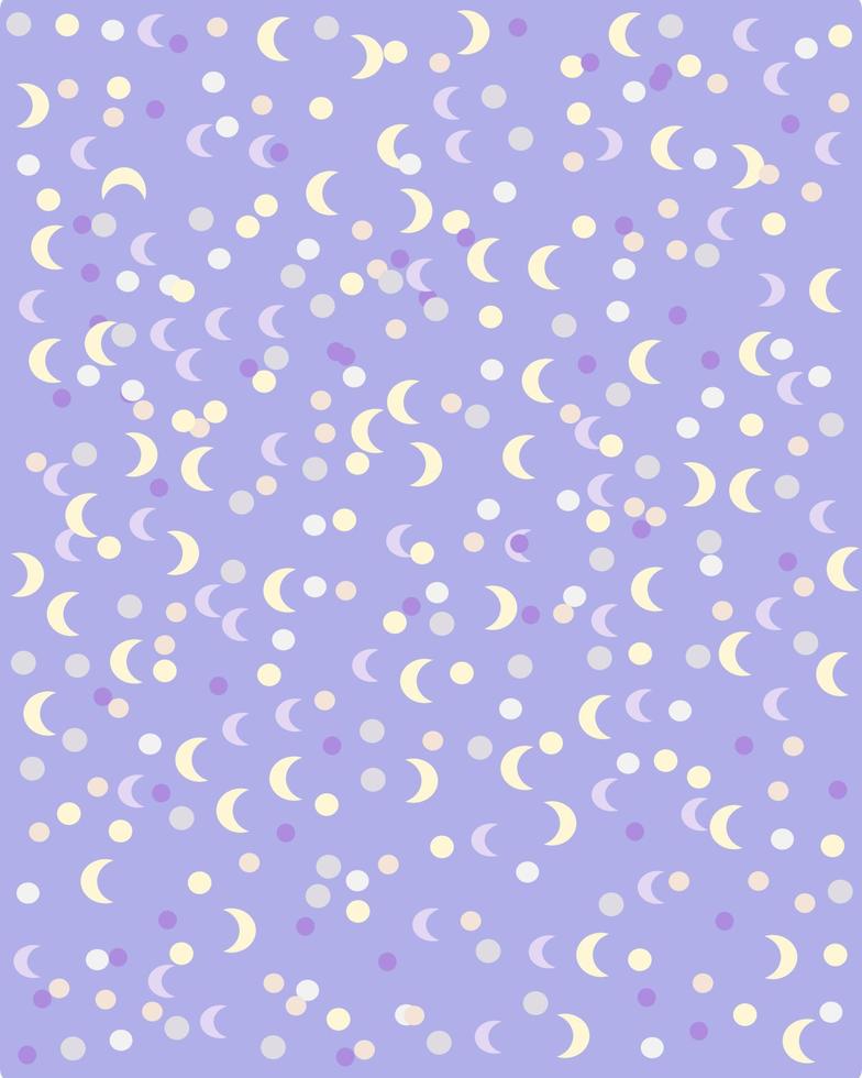 Cute Abstract Dots moon Vector Pattern. small circle geometry white and yellow color. Vector illustration. Vertical purple Background layout.