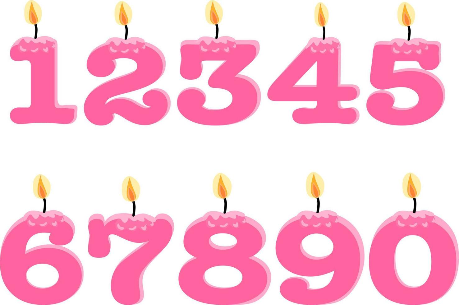 Pink Birthday candles in the form of numbers. Template set of symbols for invitation to the anniversary. Vector flat design isolated on white background. Free vector.