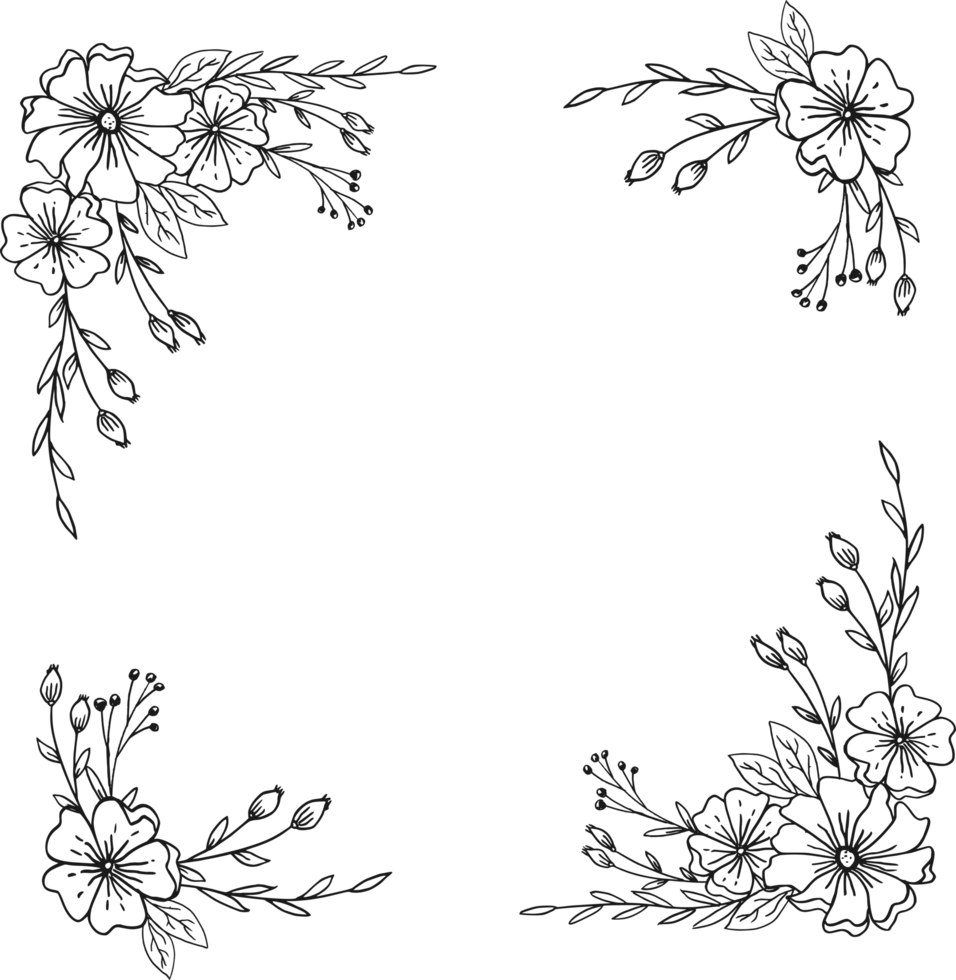 Simple Floral border with hand drawn leaves and flowers png