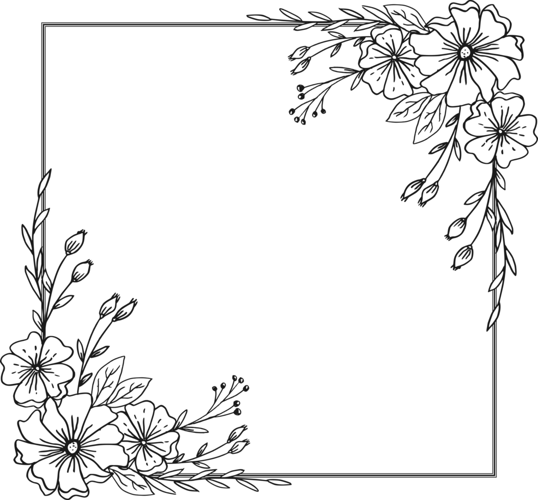 Facile floral frontière avec main tiré feuilles et fleurs png