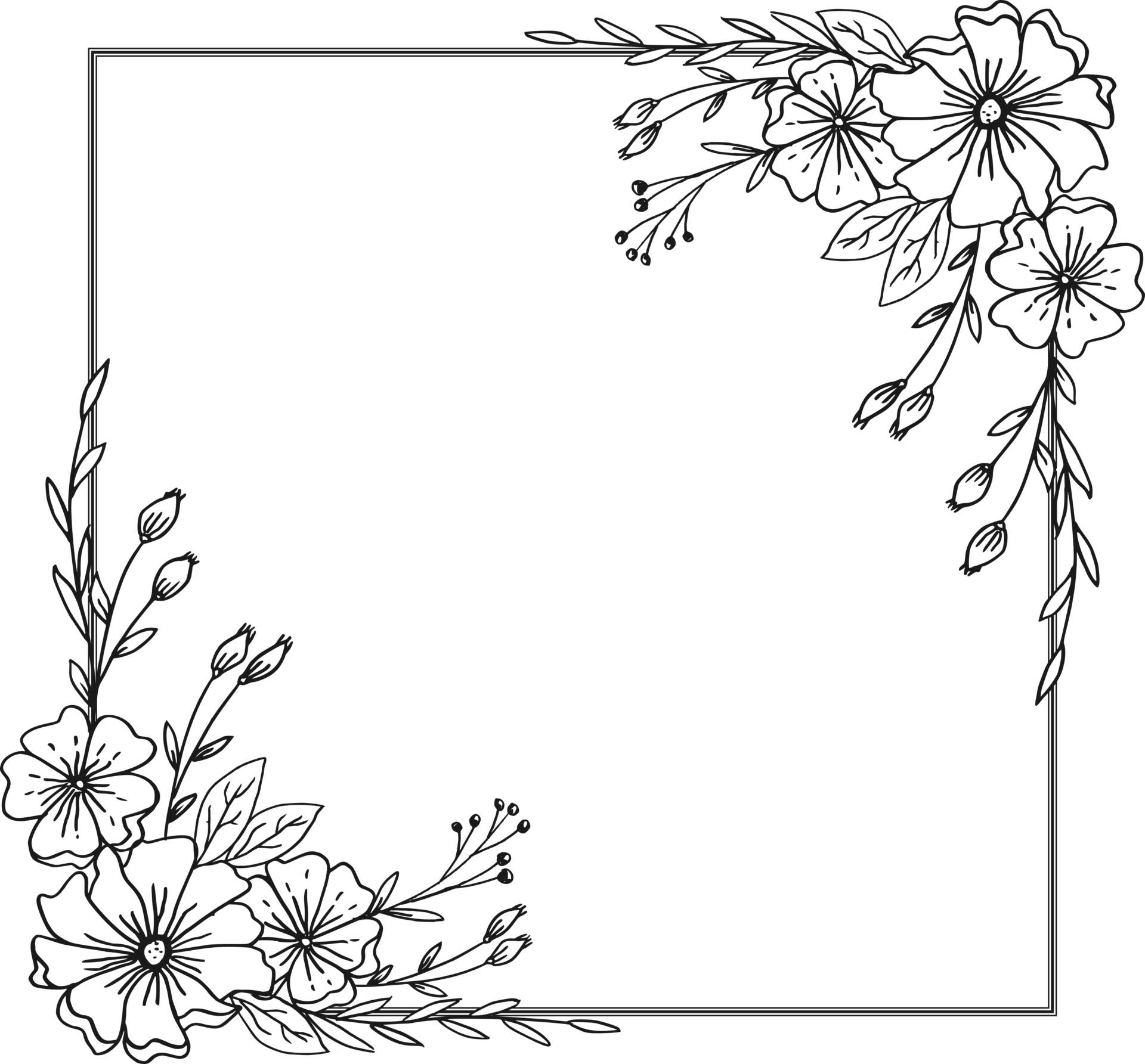 Simple Floral border with hand drawn leaves and flowers 21437033 PNG