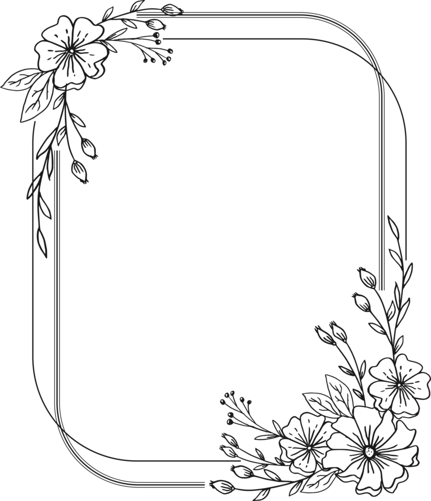 Simple Floral border with hand drawn leaves and flowers png