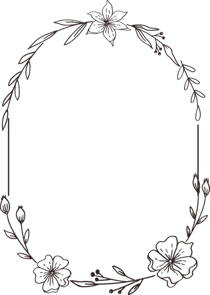 Minimalist floral frame with hand drawn leaf and flower simple floral border png