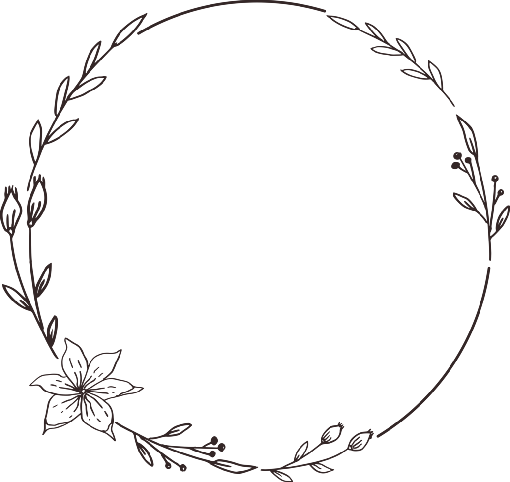 Minimalist floral frame with hand drawn leaf and flower simple floral border png