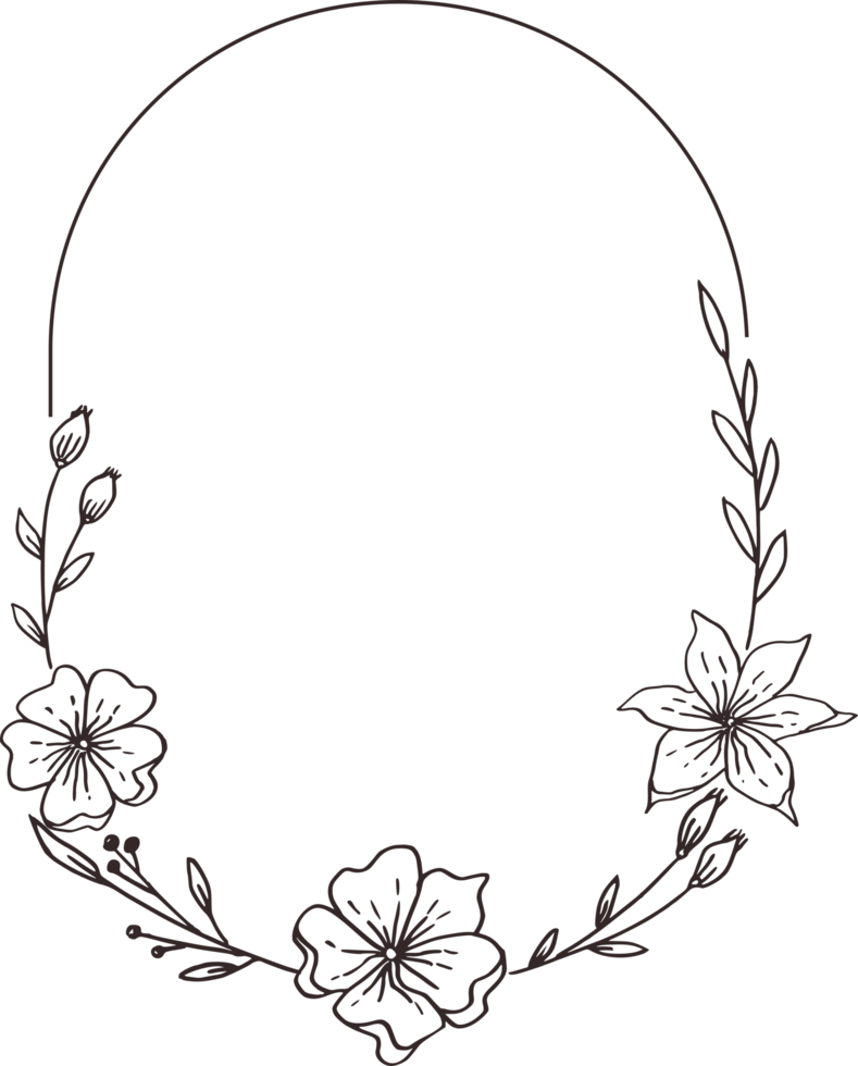 Minimalist floral frame with hand drawn leaf and flower simple floral border png