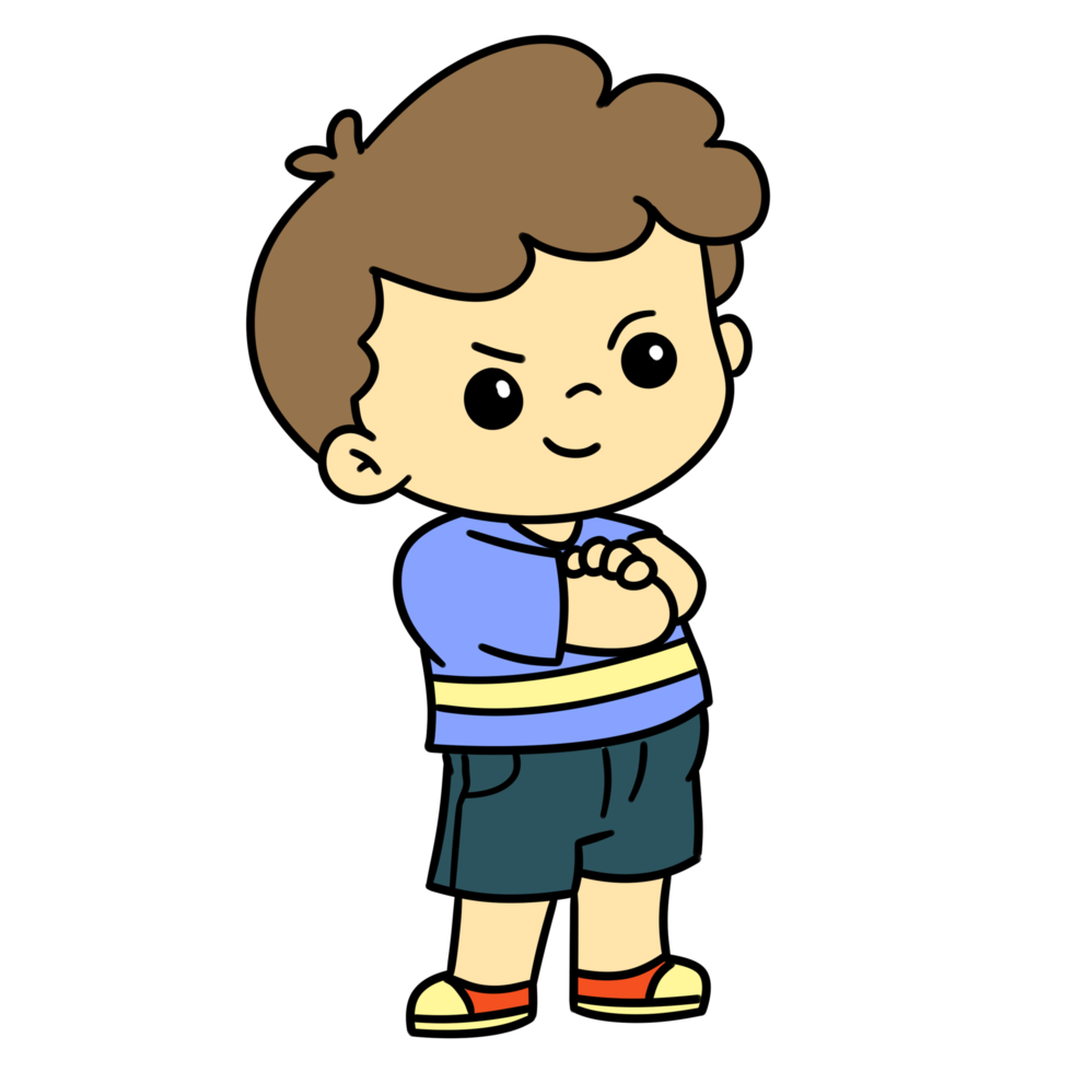 tecknad serie barn pojke vapen korsade brun hår png