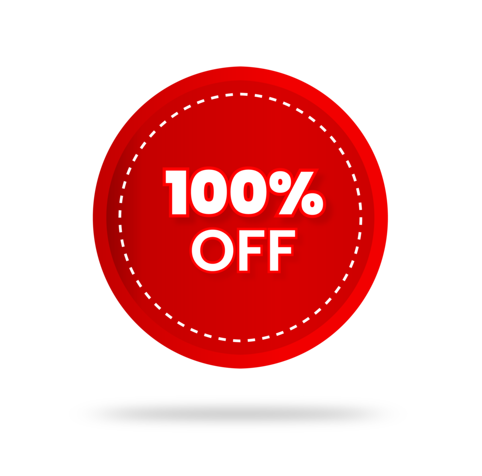 100 percent discount sticker price tag design. product emblem with percentage sell off. marketing deal sale tag giving super offer. 100 percent off banners, discount tags design template, extra promo. png