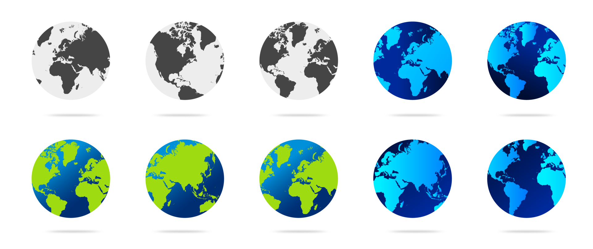 aarde wereldbol reeks met groente, blauw en donker kleur illustratie. wereld wereldbol bundel. wereld kaart in wereldbol vorm geven aan. aarde bollen vlak stijl. png