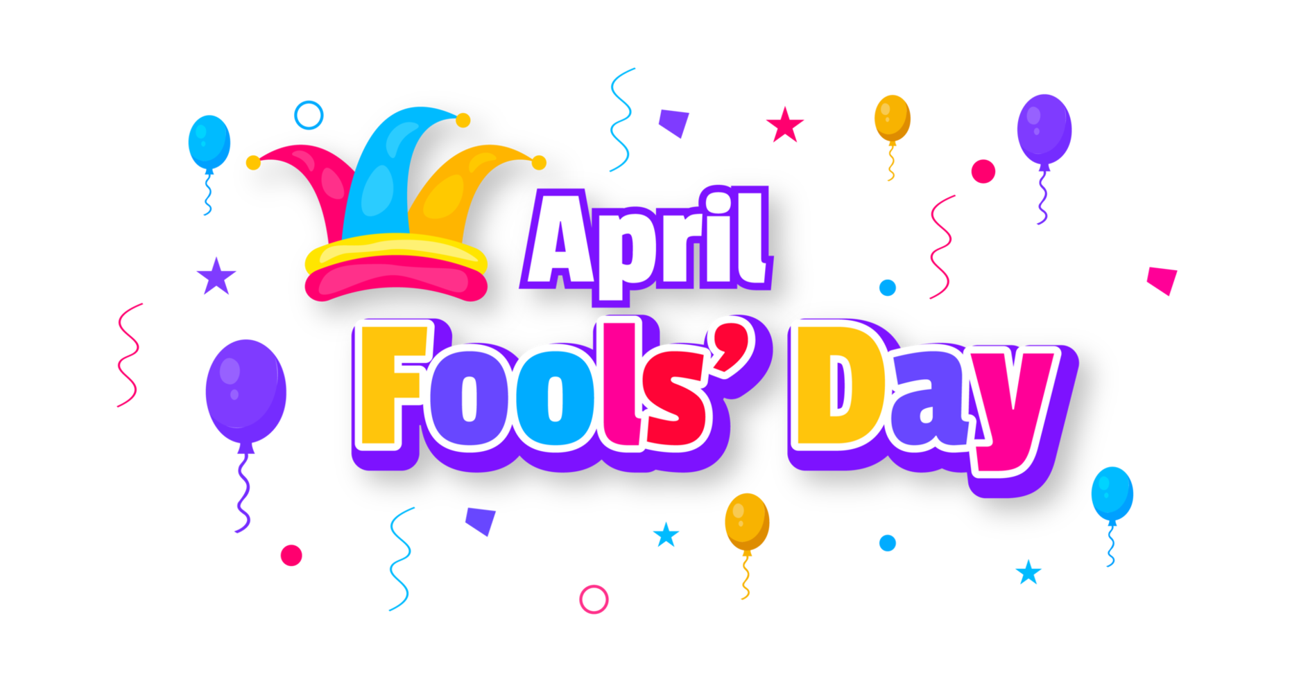 April fools day Colored jester hat with bells with color text or typography design png