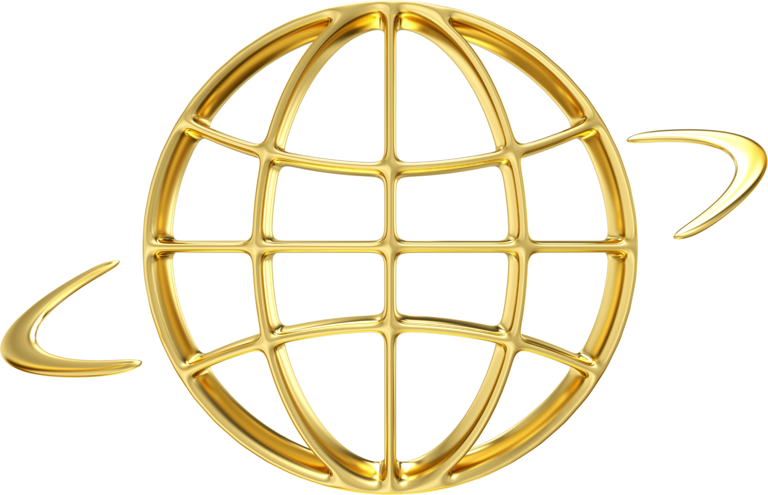 Gold metal globe icon. Go to web symbol icon. Website, homepage icon 3D rendering png