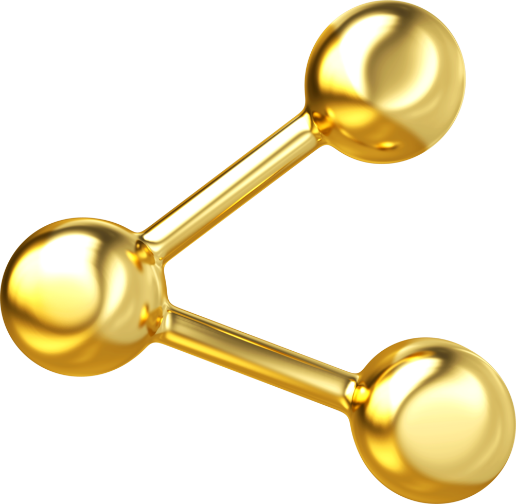 Gold metal share icon. Share sign and symbol, 3d rendering png