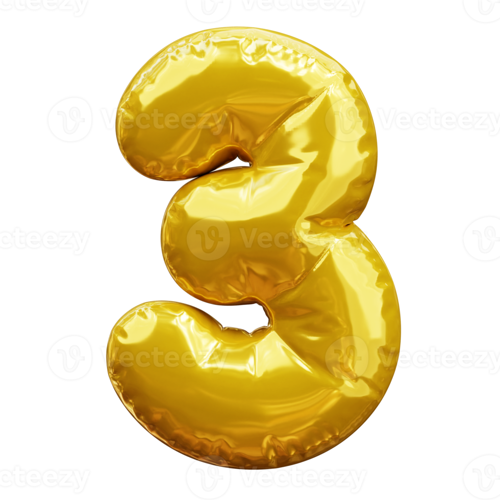 3d Golden Balloon Number 3 21445436 PNG