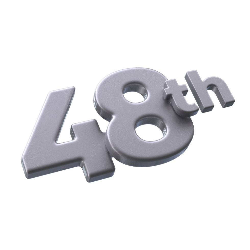 Number 48th 3D rendering with Silver color png