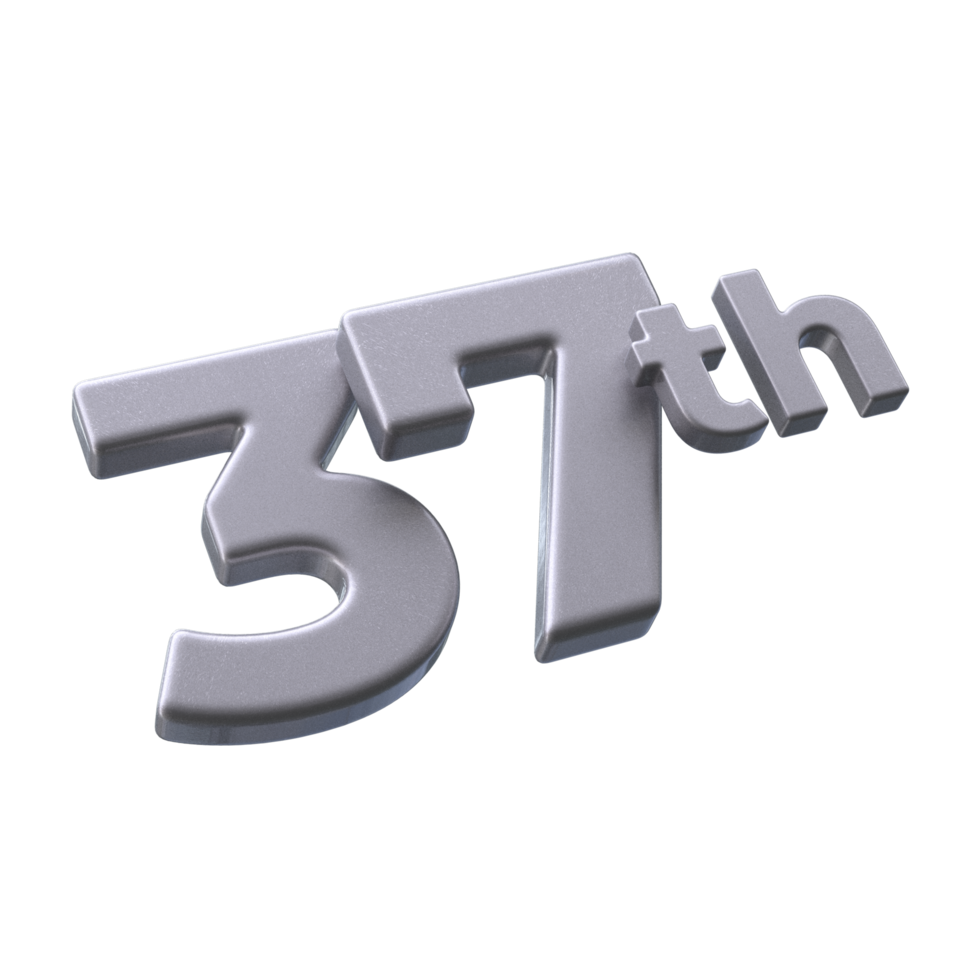 Number 37th 3D rendering with Silver color png