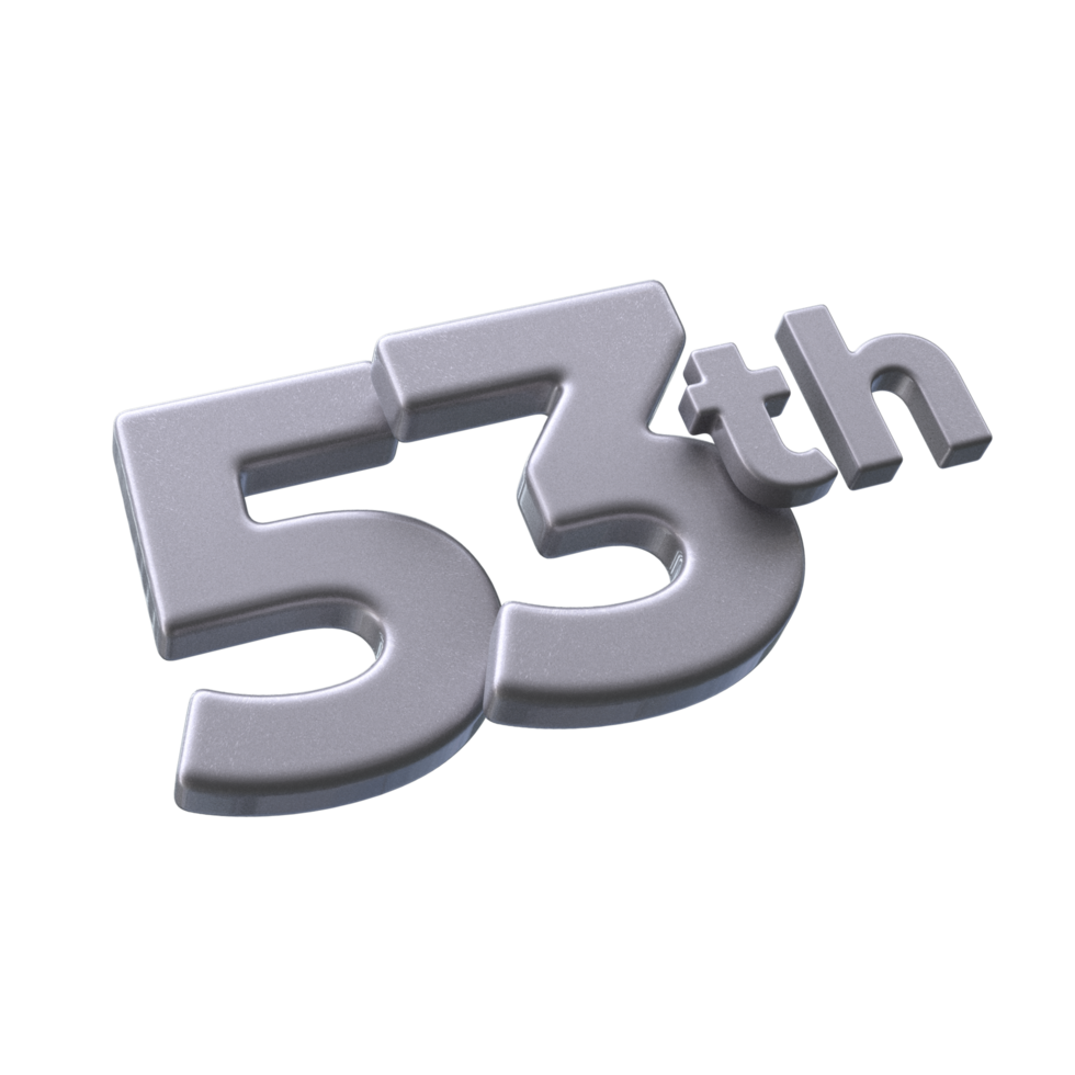 Number 53th 3D rendering with Silver color png