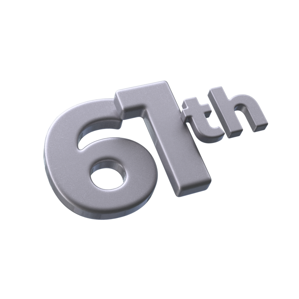 numero 61 ° 3d interpretazione con argento colore png